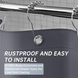 AmazerBath heavy duty 8G PEVA shower curtain liner in Dark Grey, highlighting metal grommets details.