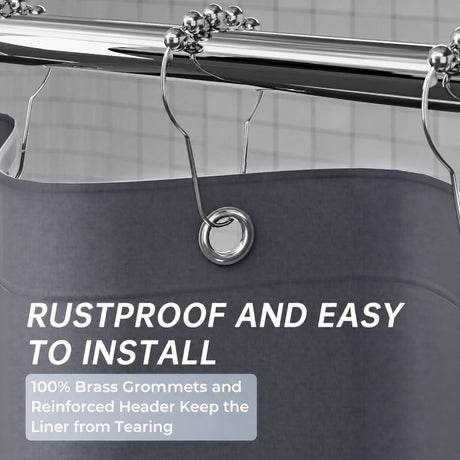 AmazerBath heavy duty 8G PEVA shower curtain liner in Dark Grey with rustproof brass grommets and reinforced header.