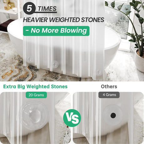 AmazerBath heavy duty 8G PEVA shower curtain liner in Ethereal, 72"W x 72"L, shown as a waterproof weighted liner.