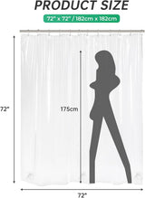 AmazerBath heavy duty 8G PEVA shower curtain liner in Ethereal, highlighting waterproof details.