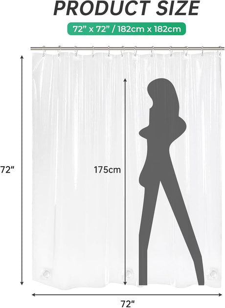 AmazerBath heavy duty 8G PEVA shower curtain liner in Ethereal, highlighting waterproof details.