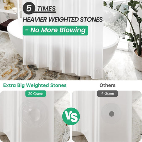 AmazerBath heavy duty 8G PEVA shower curtain liner in Frosted, 72"W x 72"L, shown as a waterproof weighted liner.