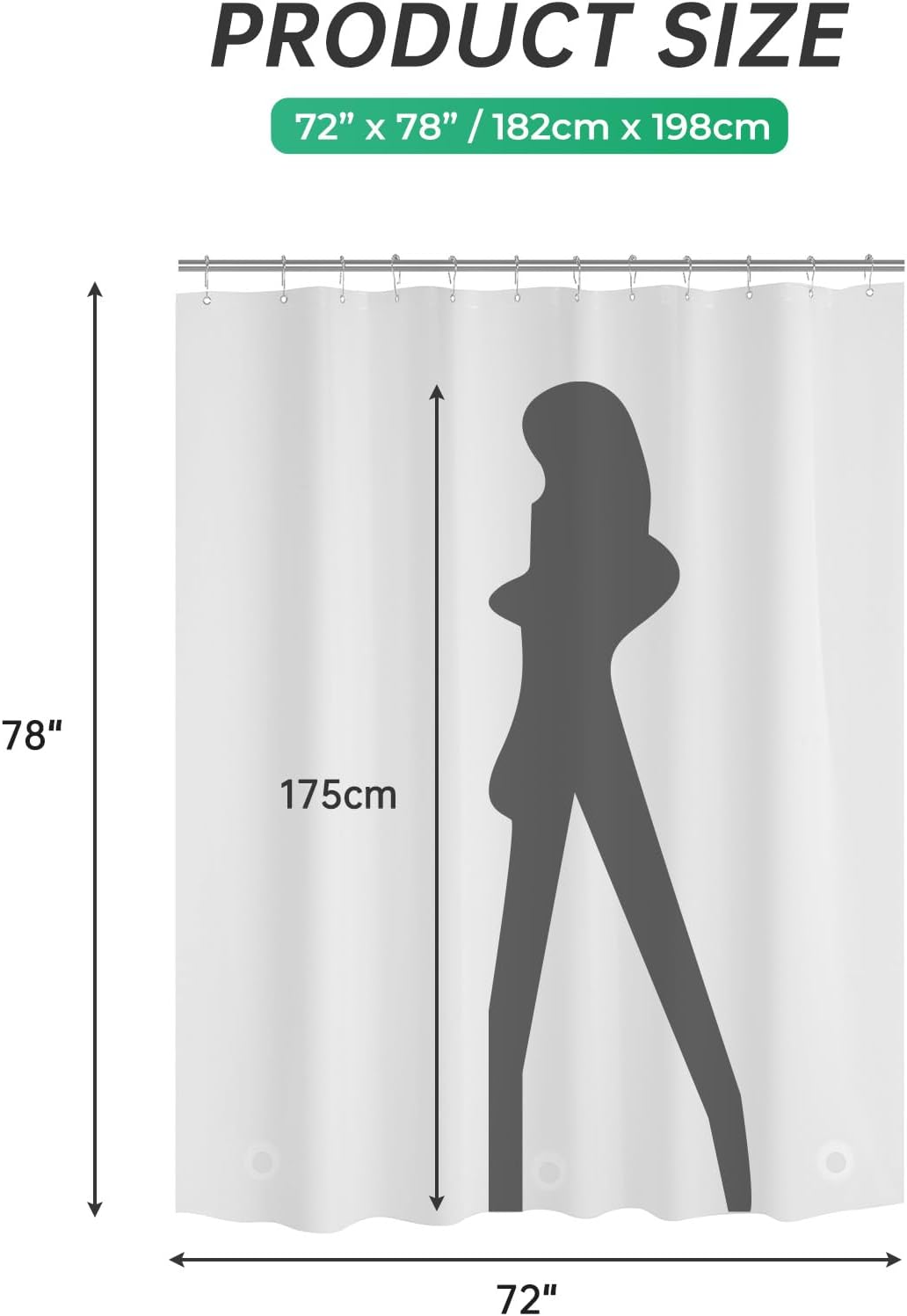 AmazerBath heavy duty 8G PEVA shower curtain liner in Frosted, 72"W x 78"L, shown as a waterproof weighted liner.