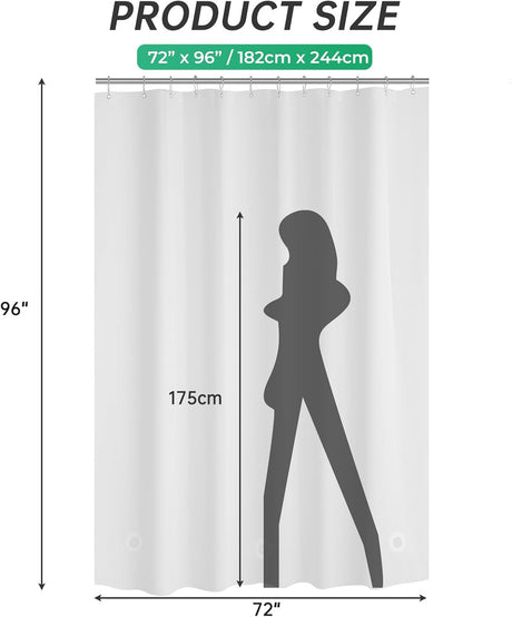 AmazerBath heavy duty 8G PEVA shower curtain liner in Frosted, 72"W x 96"L, shown as a waterproof weighted liner.