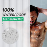 AmazerBath heavy duty 8G PEVA shower curtain liner in Frosted, highlighting easy clean details.