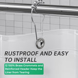 AmazerBath heavy duty 8G PEVA shower curtain liner in Frosted, highlighting metal grommets details.
