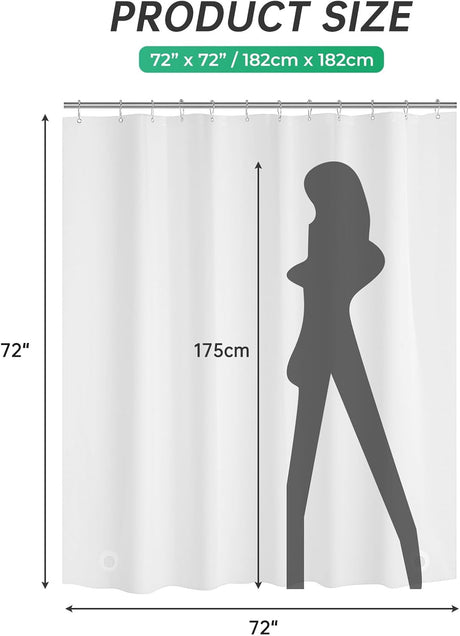 AmazerBath heavy duty 8G PEVA shower curtain liner in Frosted, highlighting waterproof details.