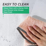 AmazerBath heavy duty 8G PEVA shower curtain liner in Frosted, highlighting weighted stones details.