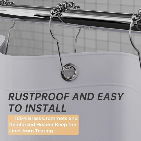 AmazerBath heavy duty 8G PEVA shower curtain liner in Grey with rustproof brass grommets and reinforced header.