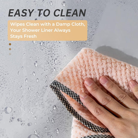AmazerBath heavy duty 8G PEVA shower curtain liner in Grey, highlighting weighted stones details.