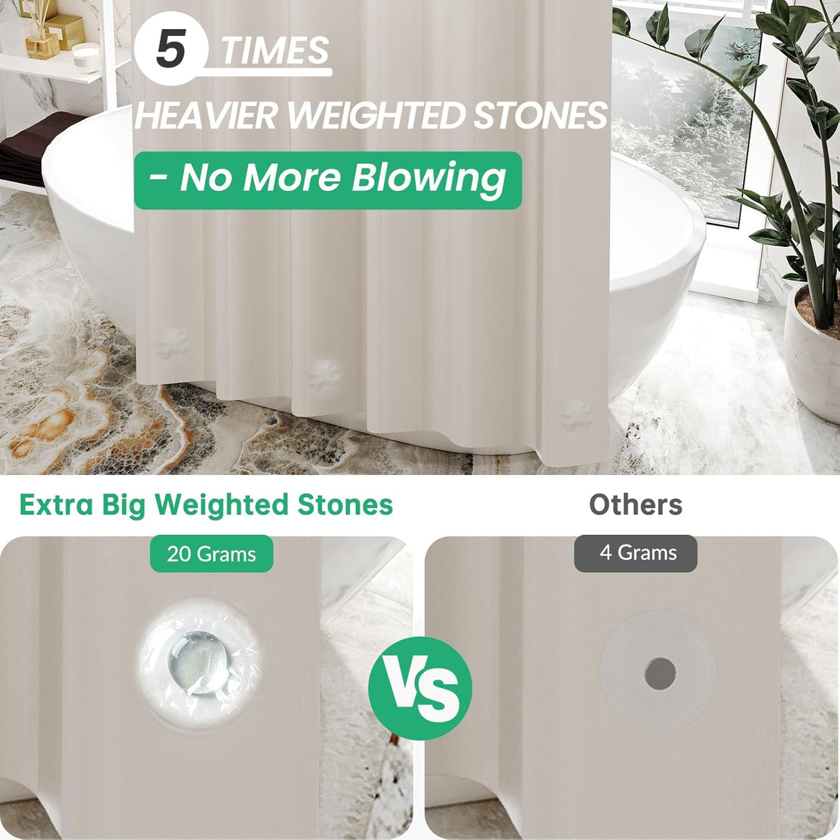 AmazerBath heavy duty 8G PEVA shower curtain liner in Khaki, 72"W x 72"L, shown as a waterproof weighted liner.