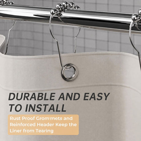 AmazerBath heavy duty 8G PEVA shower curtain liner in Khaki with rustproof brass grommets and reinforced header.