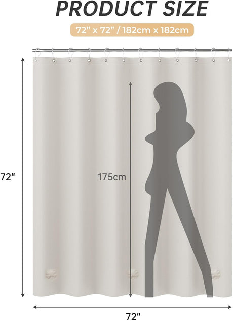 AmazerBath heavy duty 8G PEVA shower curtain liner in Khaki, highlighting waterproof details.