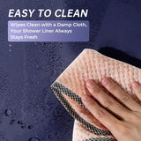 AmazerBath heavy duty 8G PEVA shower curtain liner in Navy Blue, highlighting weighted stones details.