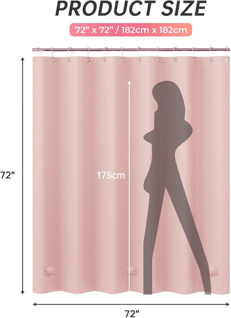 AmazerBath heavy duty 8G PEVA shower curtain liner in Pink, highlighting waterproof details.