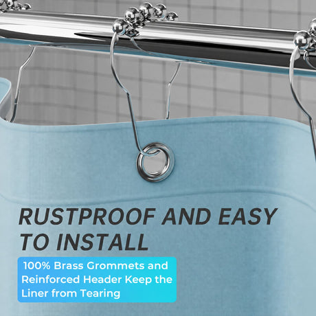 AmazerBath heavy duty 8G PEVA shower curtain liner in Teal with rustproof brass grommets and reinforced header.