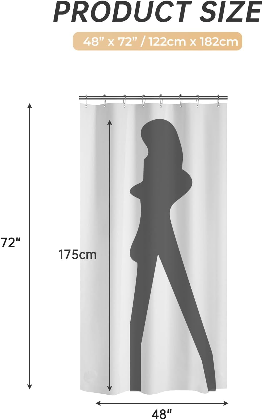 AmazerBath heavy duty 8G PEVA shower curtain liner in White, 48"W x 72"L, shown as a waterproof weighted liner.