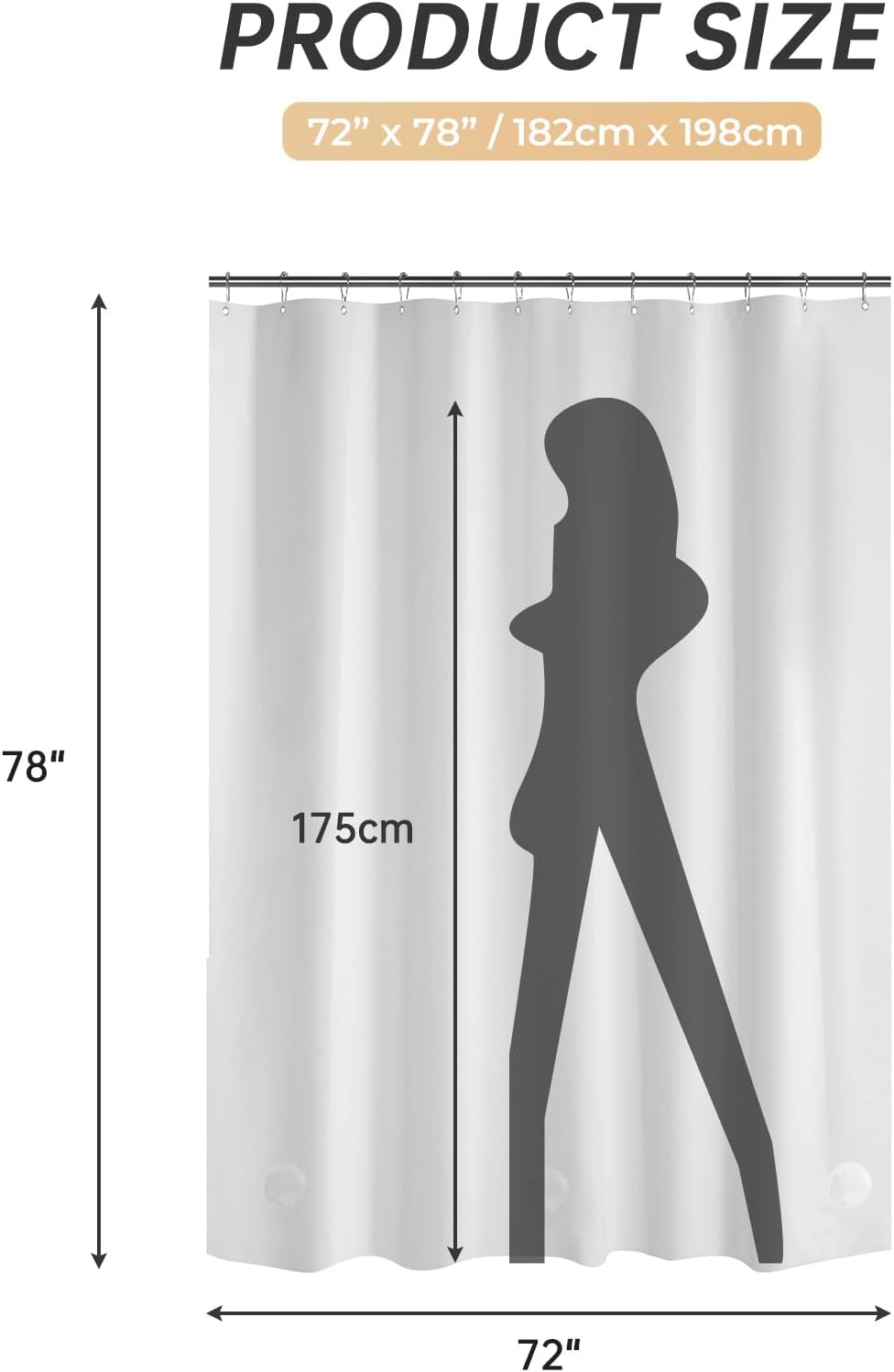 AmazerBath heavy duty 8G PEVA shower curtain liner in White, 72"W x 78"L, shown as a waterproof weighted liner.