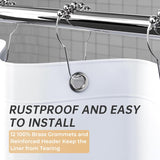 AmazerBath heavy duty 8G PEVA shower curtain liner in White, highlighting metal grommets details.