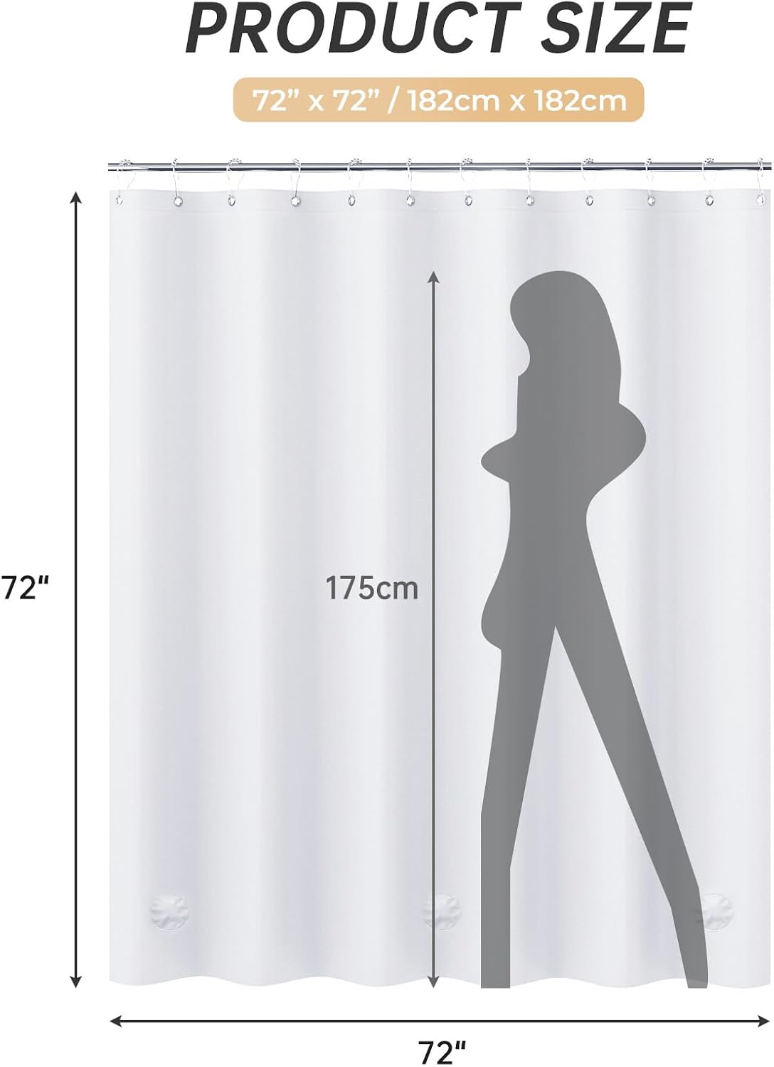 AmazerBath heavy duty 8G PEVA shower curtain liner in White, highlighting waterproof details.
