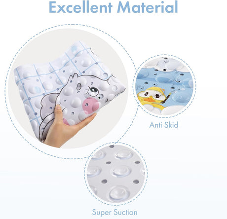 Close-up of the soft PVC elephant bathtub mat with textured surface and super-suction cups for non-slip use.