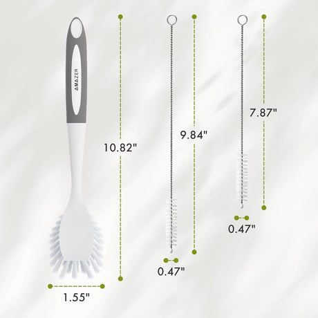 AmazerBath Kitchen Scrub Brush Set with Straw Brushes, 4-Piece in Black-Grey, product detail image.