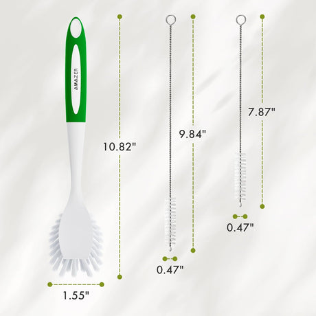 AmazerBath Kitchen Scrub Brush Set with Straw Brushes, 4-Piece in Green-Green, product detail image.