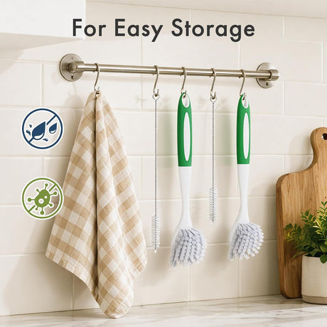 AmazerBath Kitchen Scrub Brush Set with Straw Brushes, 4-Piece in Green-Green, product detail image.