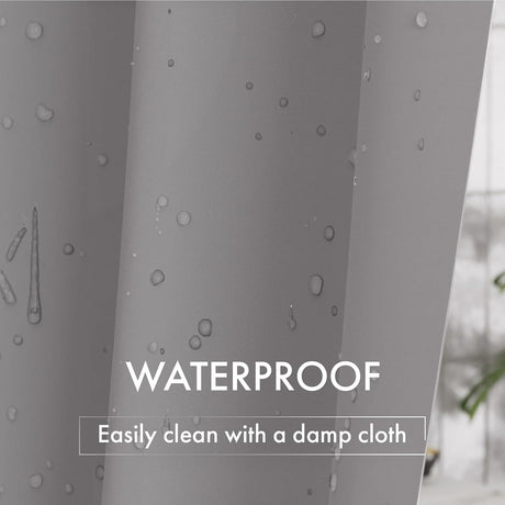 Water beading on the waterproof grey Lightweight PEVA Shower Curtain Liner.