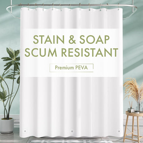 Lightweight PEVA Shower Curtain Liner in white shown as the main product view.