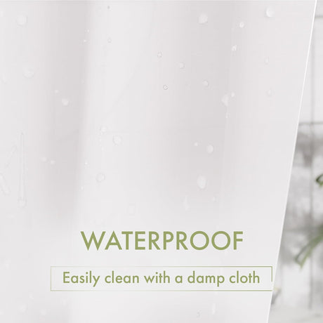 Water beading on the waterproof white Lightweight PEVA Shower Curtain Liner.
