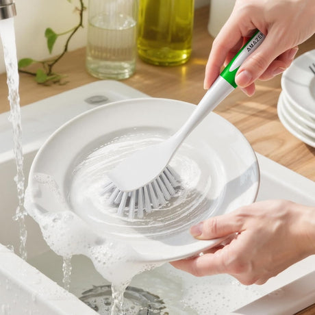 AmazerBath Green-Green long-handle kitchen dish brushes, product gallery image showing design details and features.