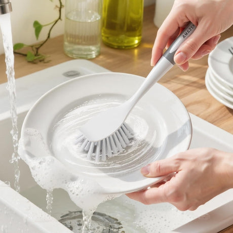 AmazerBath Grey-Grey long-handle kitchen dish brushes, product gallery image showing design details and features.