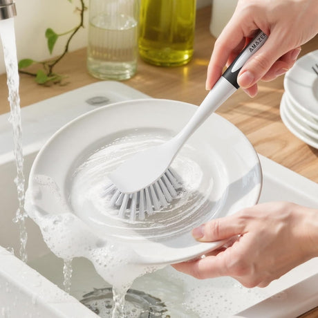 AmazerBath long-handle kitchen dish brushes, shared product feature image for multiple color options.
