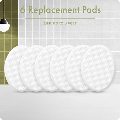 Six white AmazerBath replacement pads for compatible back lotion applicator handles.
