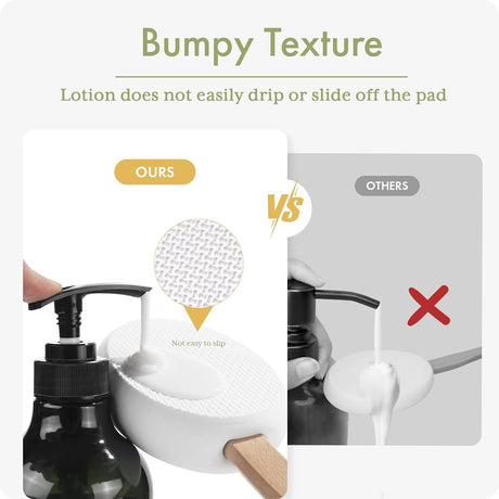 Comparison of the bumpy AmazerBath replacement lotion pad and a smooth pad with dripping lotion.