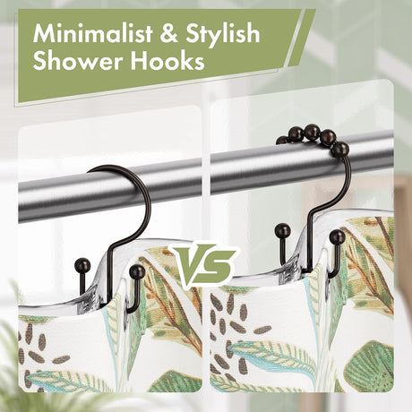 AmazerBath Bronze metal double shower curtain hooks, set of 12, product detail view in Modern style.
