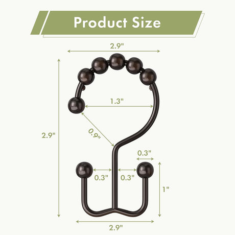 AmazerBath Bronze metal double shower curtain hooks, set of 12, product detail view in Modern style.