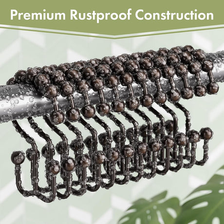 AmazerBath Bronze metal double shower curtain hooks, set of 12, product detail view in Modern style.