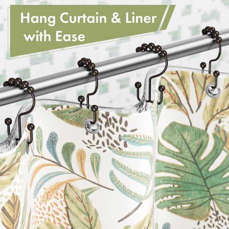 AmazerBath Bronze metal double shower curtain hooks, set of 12, product detail view in Modern style.