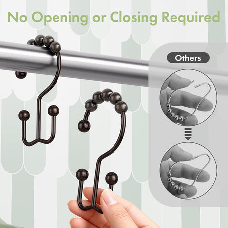 AmazerBath Bronze metal double shower curtain hooks, set of 12, product detail view in Modern style.