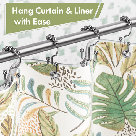 AmazerBath Chrome metal double shower curtain hooks, set of 12, product detail view in Modern style.