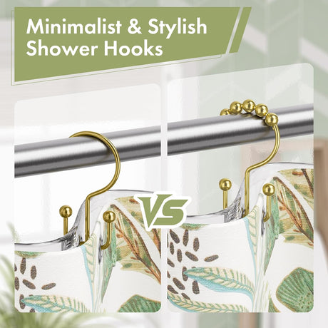 AmazerBath Gold metal double shower curtain hooks, set of 12, product detail view in Modern style.