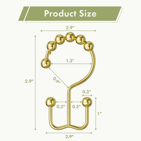 AmazerBath Gold metal double shower curtain hooks, set of 12, product detail view in Modern style.