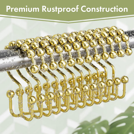 AmazerBath Gold metal double shower curtain hooks, set of 12, product detail view in Modern style.