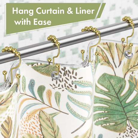 AmazerBath Gold metal double shower curtain hooks, set of 12, product detail view in Modern style.