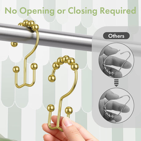 AmazerBath Gold metal double shower curtain hooks, set of 12, product detail view in Modern style.
