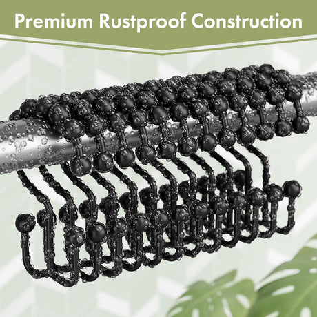 AmazerBath Matte Black metal double shower curtain hooks, set of 12, product detail view in Modern style.