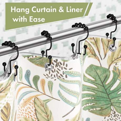 AmazerBath Matte Black metal double shower curtain hooks, set of 12, product detail view in Modern style.