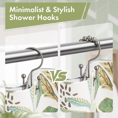 AmazerBath Matte Nickel metal double shower curtain hooks, set of 12, product detail view in Modern style.